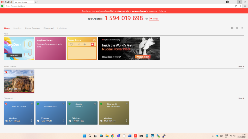 Gambar UI Anydesk pengirim