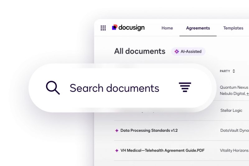 Pencarian dokumen dengan AI di Docusign Agreement Manager