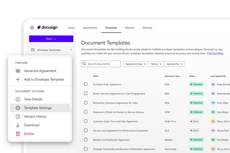 Daftar template dokumen di Docusign