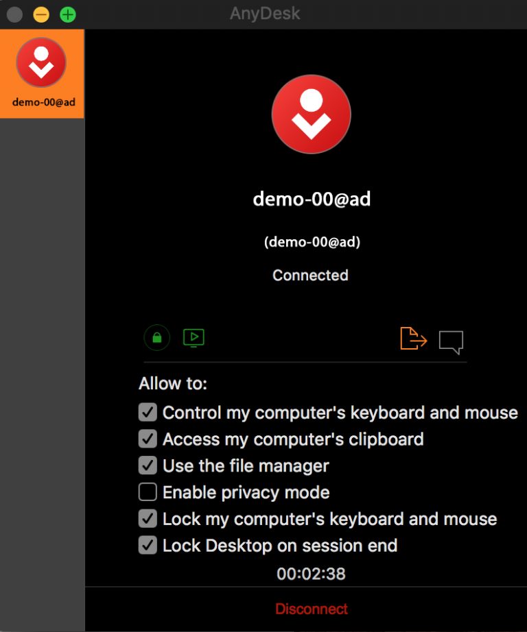 Jendela penerimaan koneksi AnyDesk dengan pengaturan izin