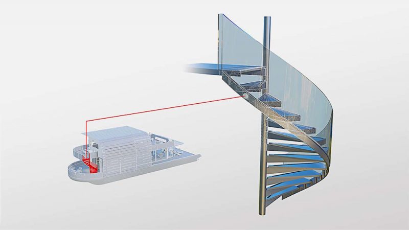 Tangga spiral yang dibuat dengan Architecture toolset