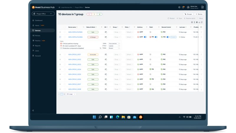 Daftar perangkat terkelola di Avast Business Hub