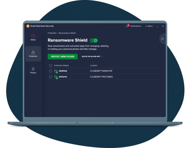 Tampilan Ransomware Shield di Avast Business Security