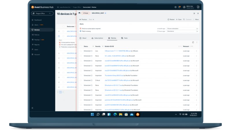 Daftar patch yang hilang di Avast Business Patch Management