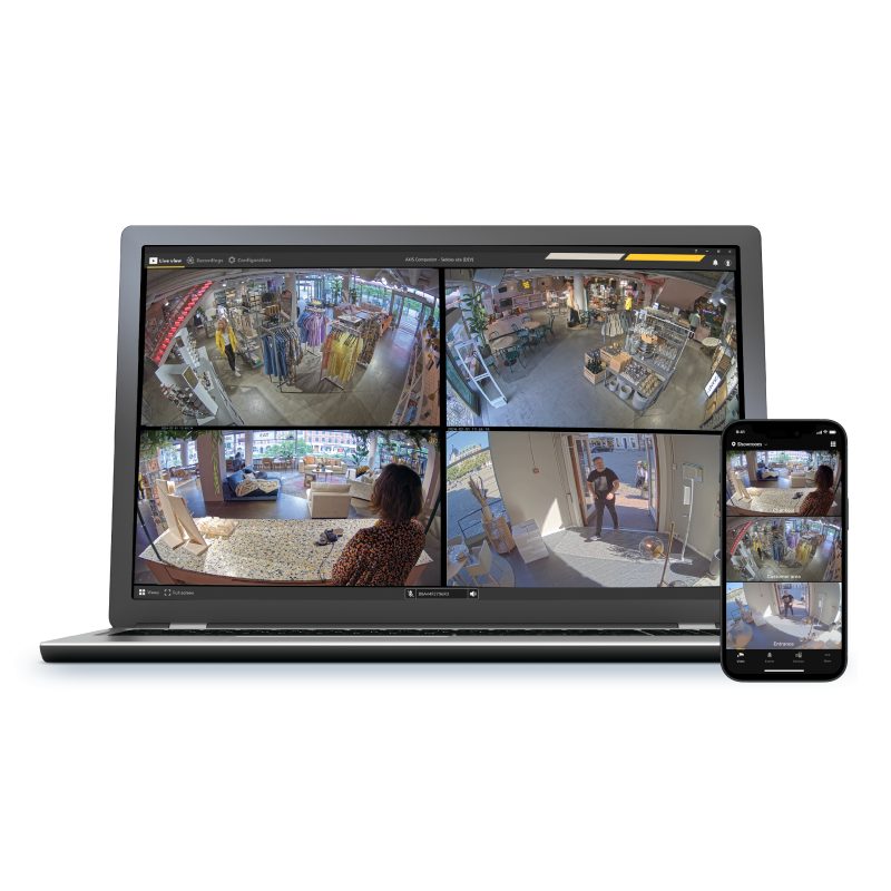 AXIS Camera Station Edge di laptop dan ponsel