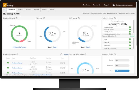 Dashboard Barracuda Backup