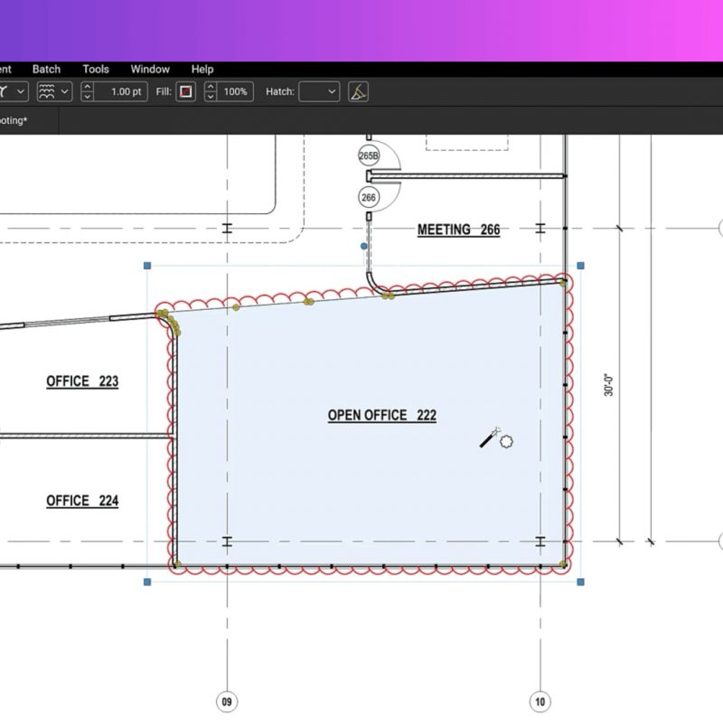Markup area ruang kantor di Bluebeam