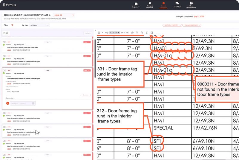 Smart Review AI menandai isu pada jadwal pintu