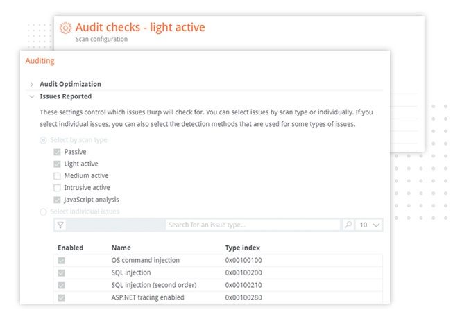 Konfigurasi pemindaian di Burp Suite DAST