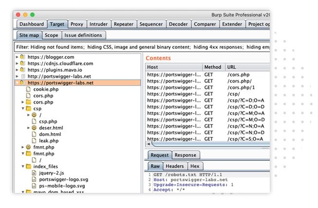 Site map hasil crawling Burp Suite
