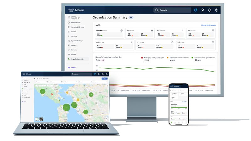 Tampilan Meraki Dashboard di laptop