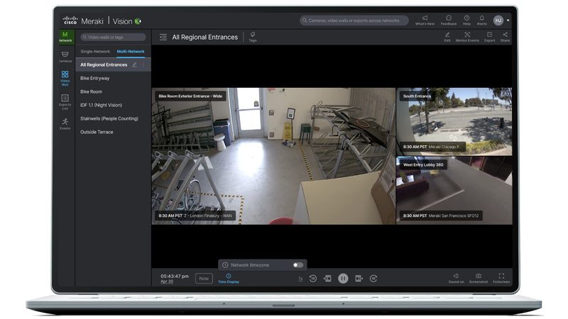 Tampilan rekaman kamera di Meraki Dashboard