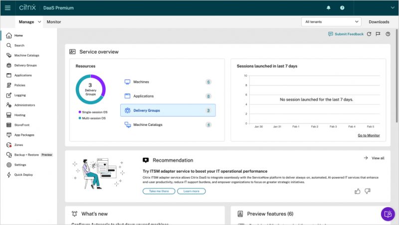 Konsol manajemen Citrix DaaS