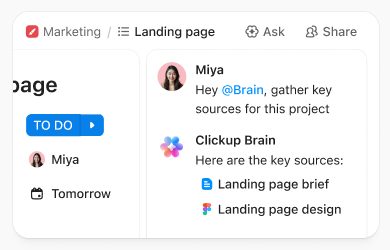 ClickUp Brain menjawab pertanyaan dari konteks proyek
