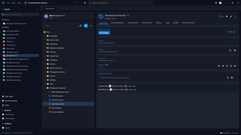Detail entri kredensial di Devolutions Password Manager