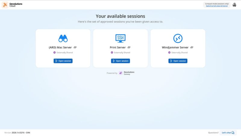 Portal sesi Devolutions Gateway untuk kontraktor