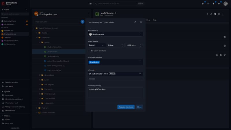 Checkout akun istimewa di Devolutions PAM