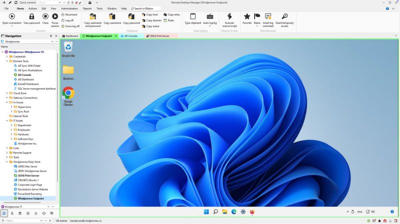 Tampilan Remote Desktop Manager