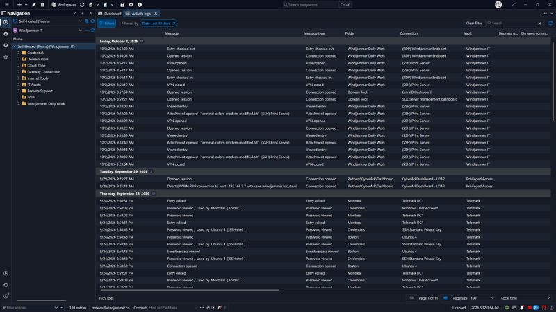 Laporan aktivitas di Remote Desktop Manager
