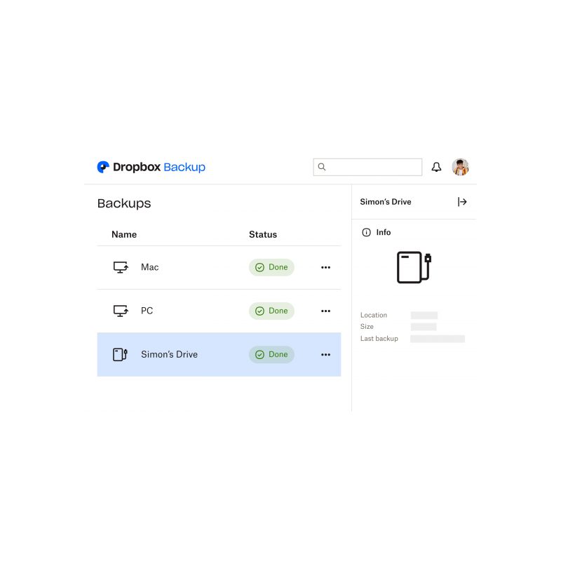 Daftar perangkat yang dicadangkan Dropbox Backup