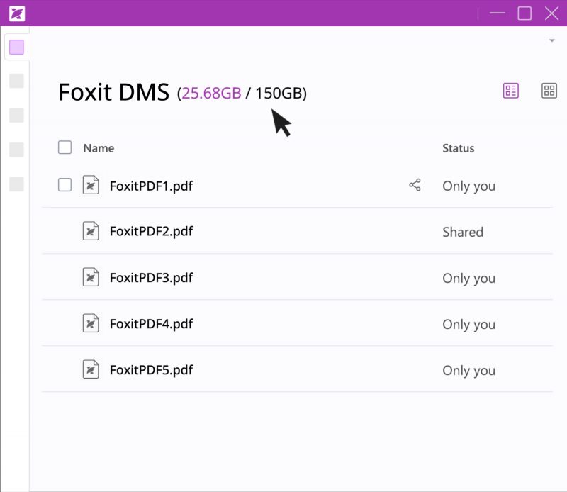 Daftar dokumen di Foxit DMS