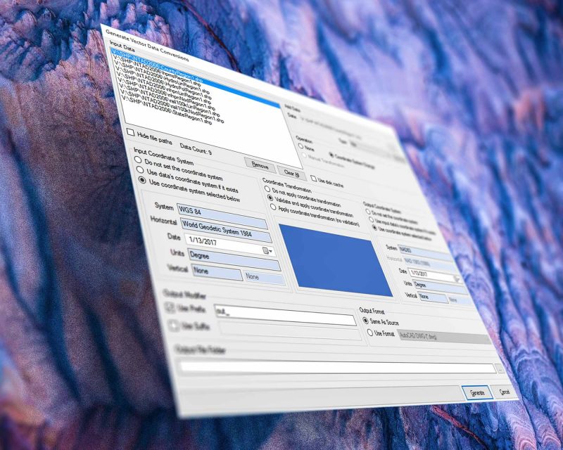 Transformasi koordinat batch di Global Mapper