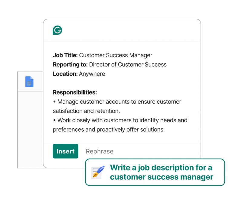 Grammarly membuat draf deskripsi pekerjaan