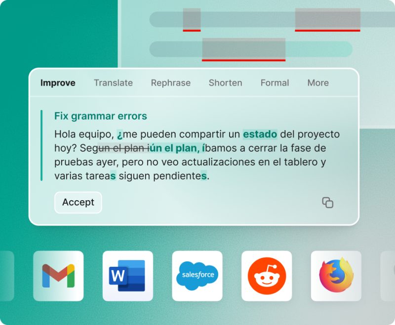 Grammarly bekerja di Gmail, Word, Salesforce, dan aplikasi lain