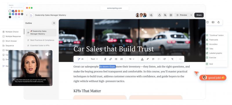 Editor kursus iSpring Cloud AI di browser