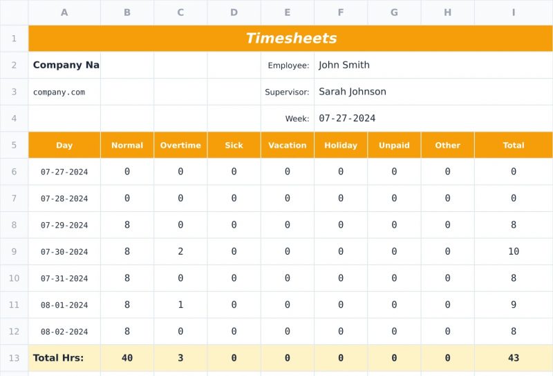 Formulir timesheet berbasis Jspreadsheet