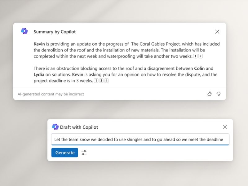 Ringkasan dan draf otomatis oleh Microsoft Copilot