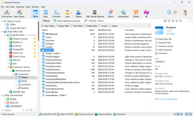 Tampilan utama Navicat Premium 18 di Windows
