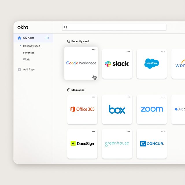 Dashboard aplikasi Okta untuk pengguna