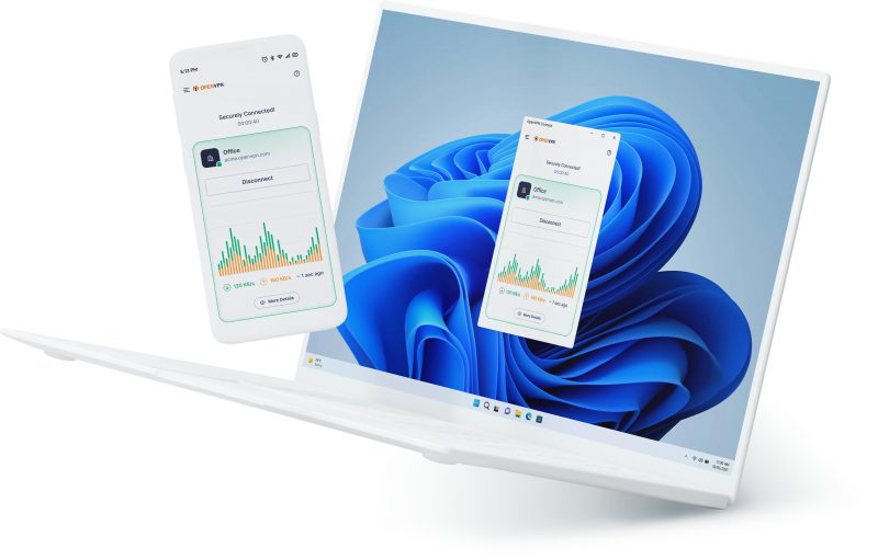 Aplikasi OpenVPN Connect di laptop dan ponsel