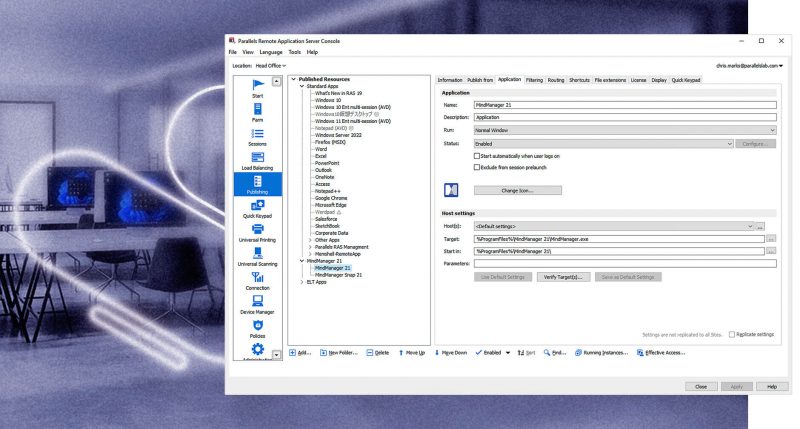 Konsol administrasi Parallels RAS