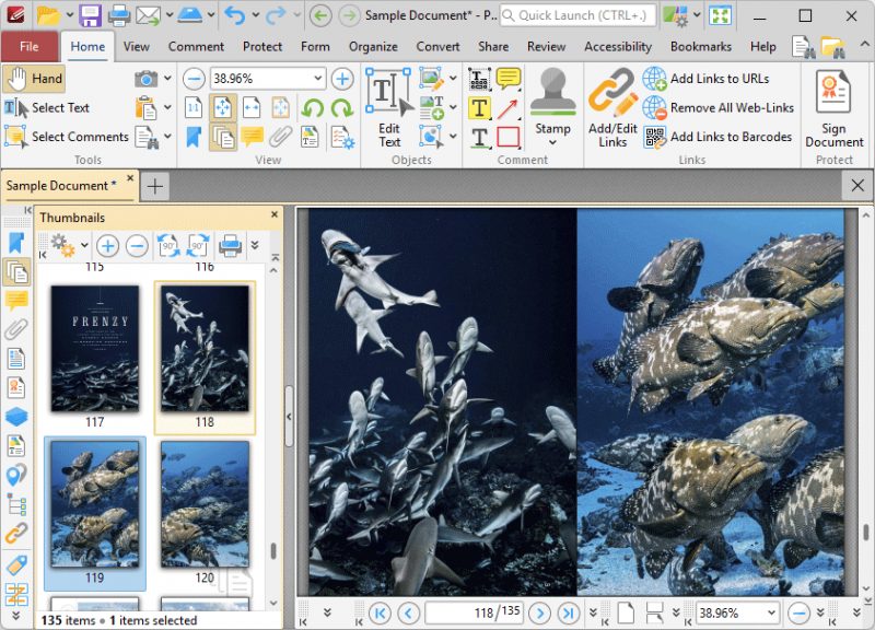 PDF-XChange Editor dengan panel thumbnail halaman