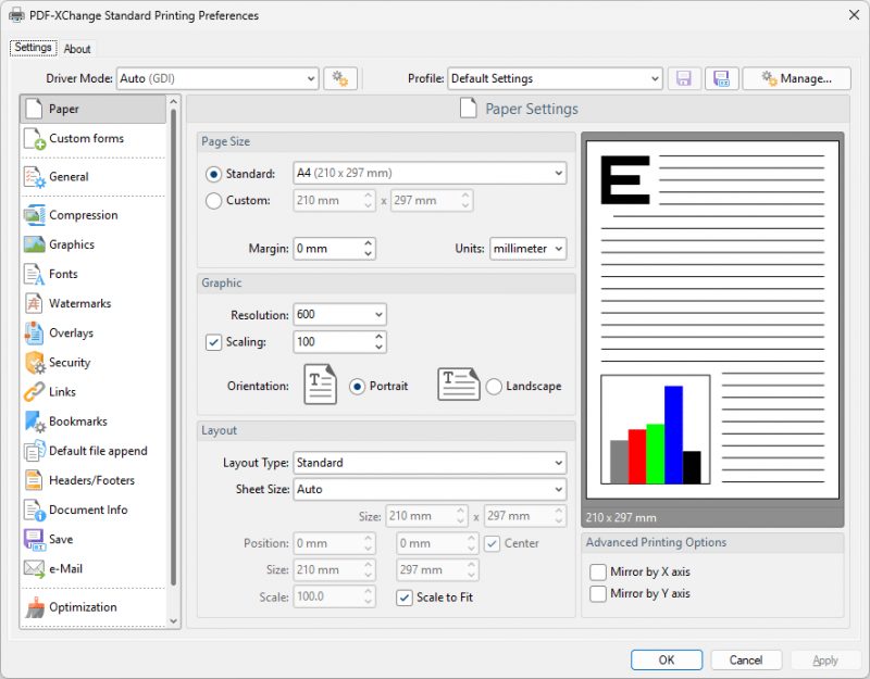 Pengaturan PDF-XChange Printer Standard
