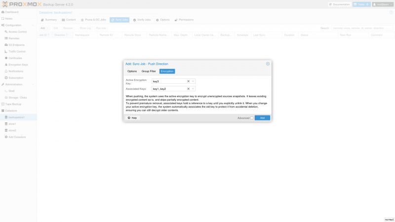 Pengaturan sync job di Proxmox Backup Server