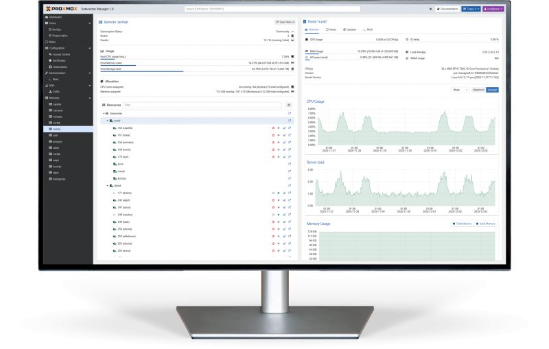 Tampilan Proxmox Datacenter Manager di monitor
