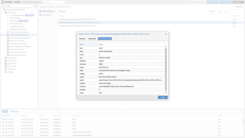 Wizard impor VM VMware ESXi di Proxmox VE