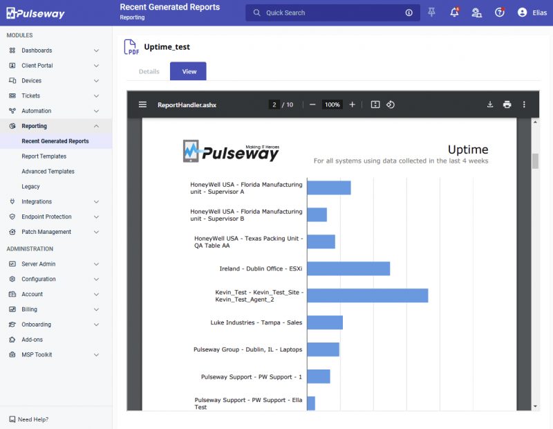 Laporan uptime perangkat di Pulseway