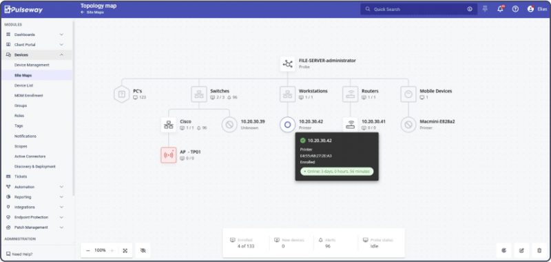 Peta topologi jaringan di Pulseway