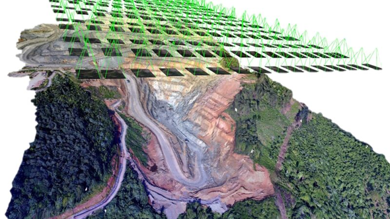 Model 3D tambang terbuka dari foto drone di ShapeMetriX