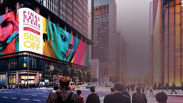 Layar LED outdoor Samsung di gedung kota