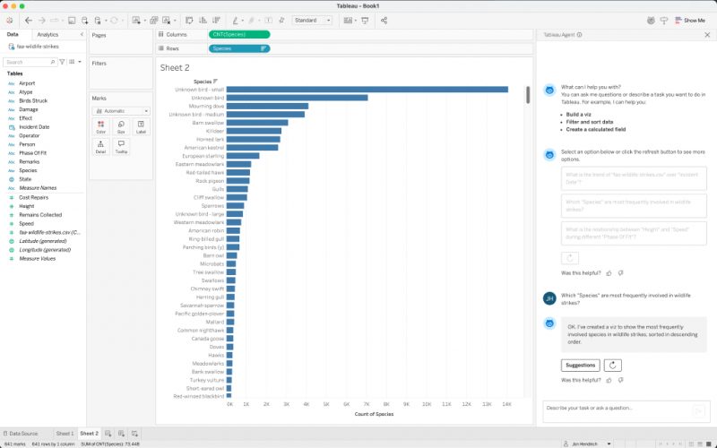 Panel Tableau Agent di Tableau Desktop