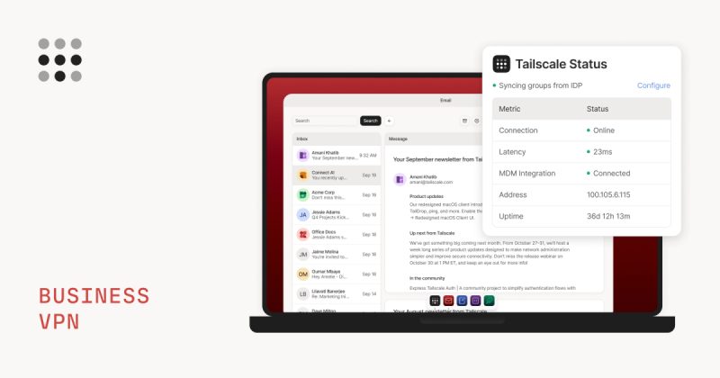 Tampilan status Tailscale untuk Business VPN
