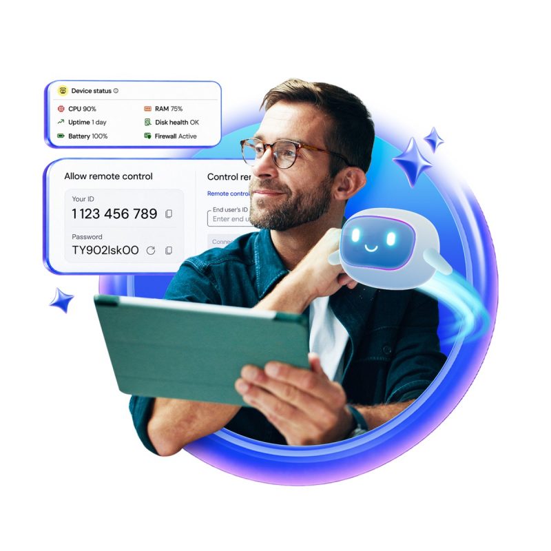 Teknisi memberikan dukungan jarak jauh dengan TeamViewer Remote