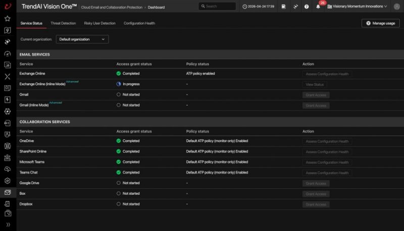 Status perlindungan layanan email dan kolaborasi di TrendAI Vision One