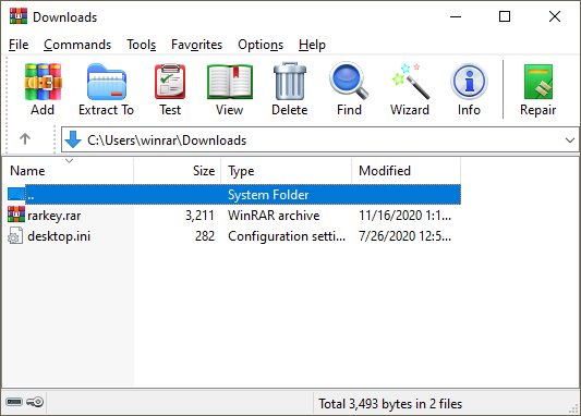 Tampilan utama WinRAR
