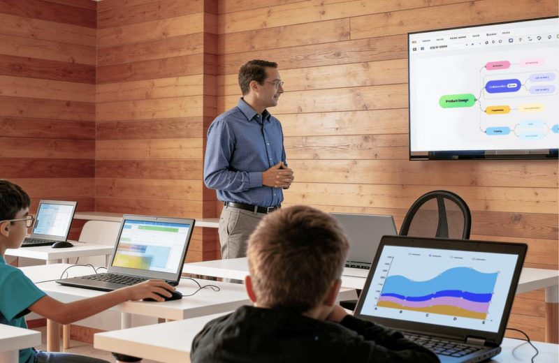 Guru memakai software Wondershare di kelas